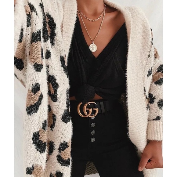 Sweaters - Leopard Fuzzy Oversized Cardigan Knit Sweater